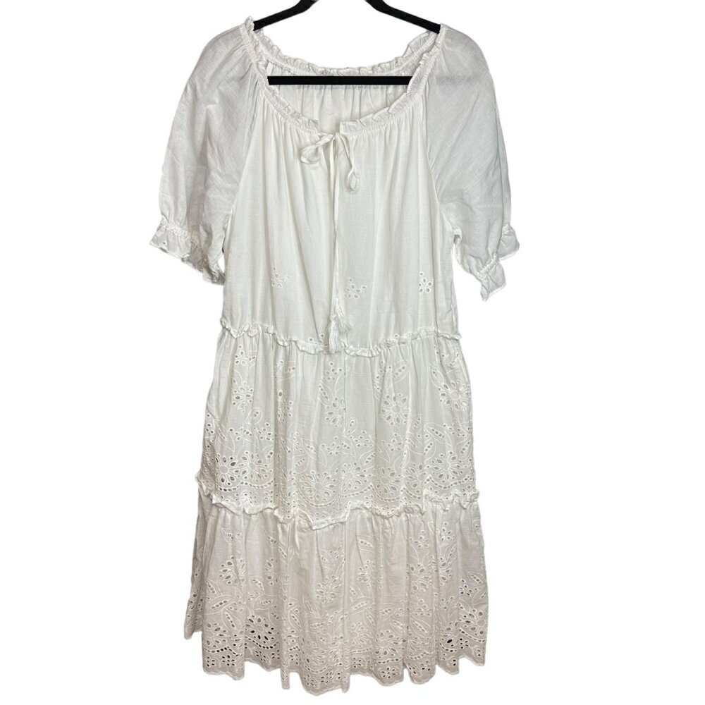 Calista Collection‎ Dress White Eyelet Detail Puff Sleeves Midi Cottagecore M